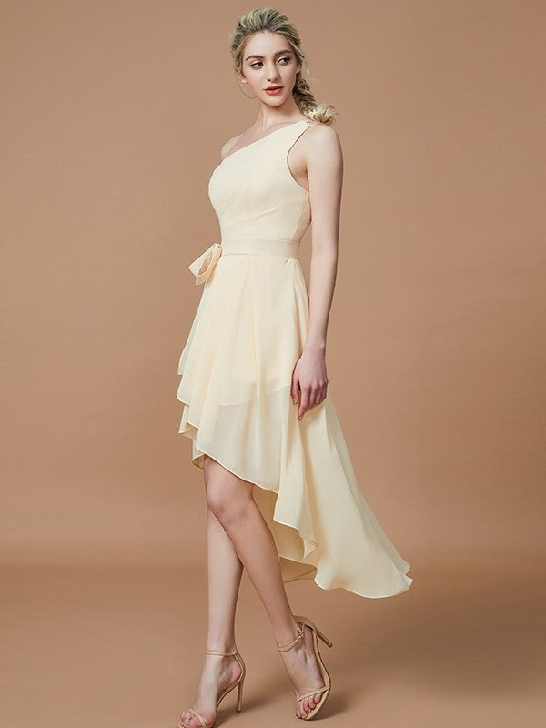 Asymmetrical One-Shoulder A-Line/Princess Sleeveless Layers Chiffon Bridesmaid Dresses