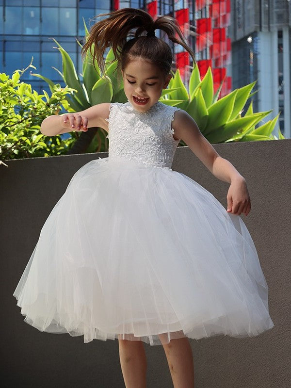 Knee-Length Tulle Lace Sleeveless Neck A-Line/Princess High Flower Girl Dresses