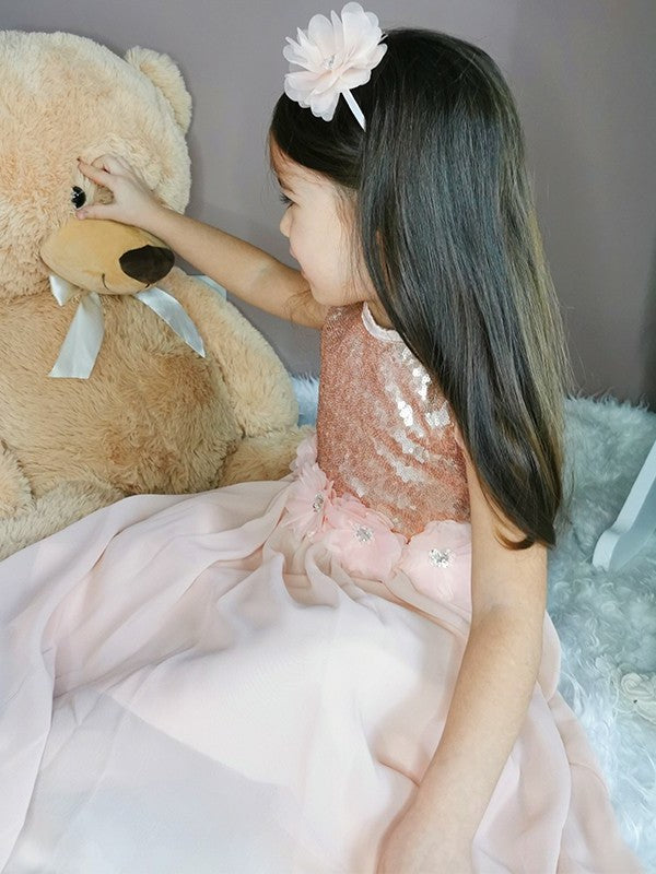 Scoop A-Line/Princess Sequin Sleeveless Chiffon Floor-Length Flower Girl Dresses