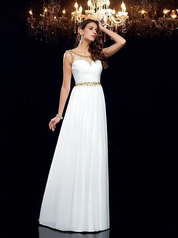 Beading Neck A-Line/Princess Sheer Sleeveless Long Chiffon Dresses