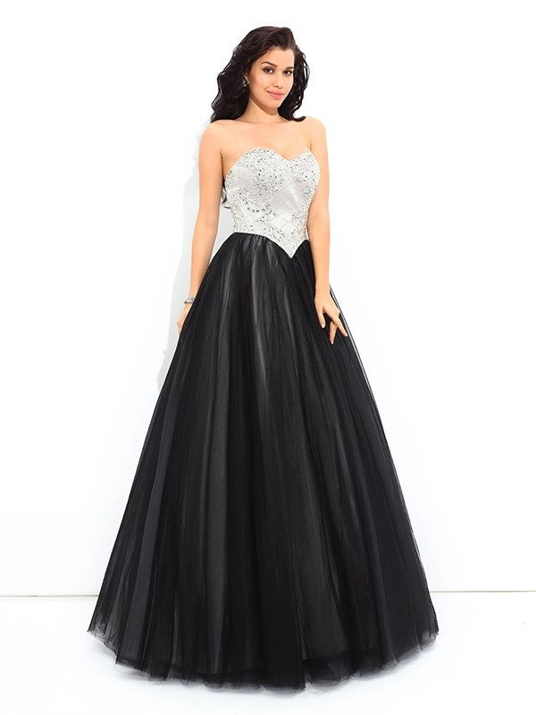 Sweetheart Paillette Ball Long Sleeveless Gown Net Quinceanera Dresses