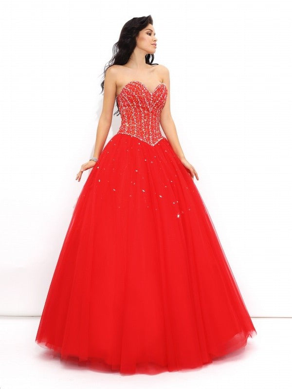 Sleeveless Beading Ball Long Sweetheart Gown Net Quinceanera Dresses