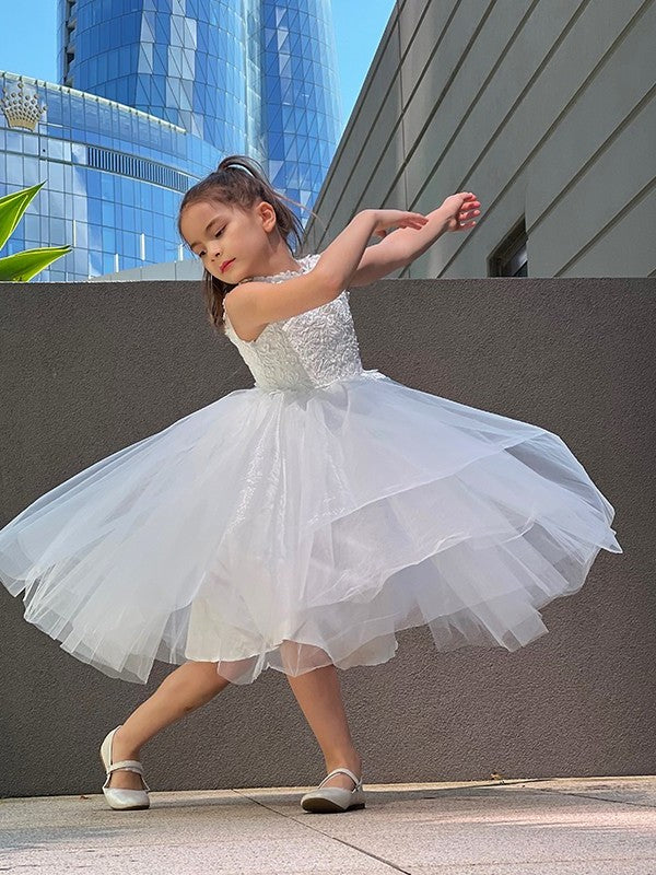 Knee-Length Tulle Lace Sleeveless Neck A-Line/Princess High Flower Girl Dresses