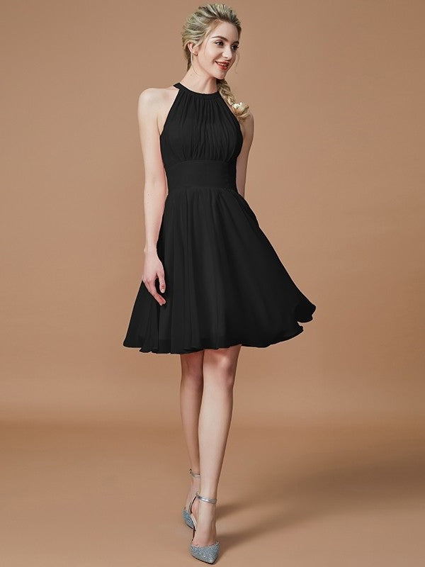 A-Line/Princess Knee-Length Chiffon Sleeveless Scoop Bridesmaid Dresses