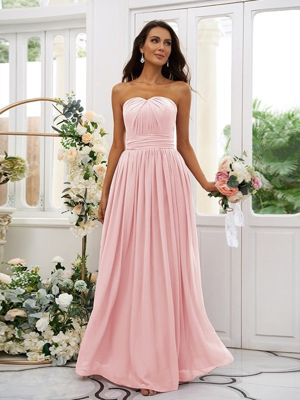 Strapless Chiffon Sleeveless A-Line/Princess Ruffles Floor-Length Bridesmaid Dresses