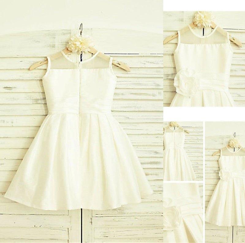 Flower A-line/Princess Hand-made Chiffon Scoop Tea-Length Sleeveless Flower Girl Dresses