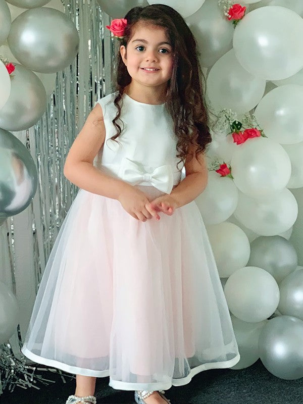 Organza Scoop Tea-Length A-Line/Princess Sleeveless Bowknot Flower Girl Dresses