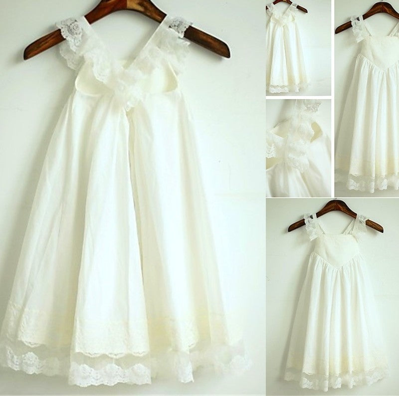 Tea-Length Sleeveless Straps Chiffon Ruffles A-line/Princess Flower Girl Dresses