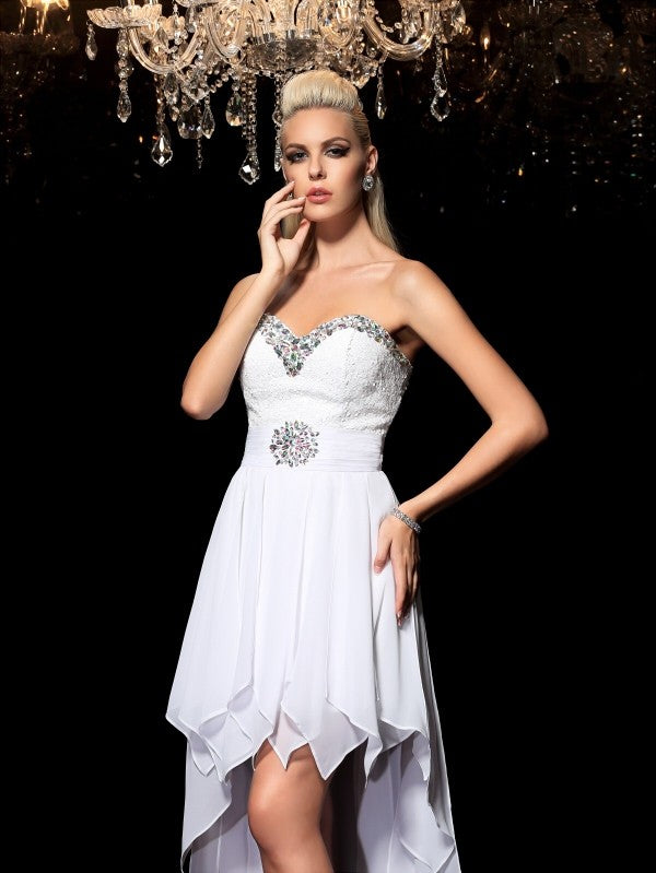 A-Line/Princess Homecoming Dresses Sweetheart Beading Sleeveless High Low Sarai Chiffon Cocktail Dresses