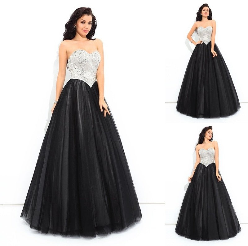 Sweetheart Paillette Ball Long Sleeveless Gown Net Quinceanera Dresses