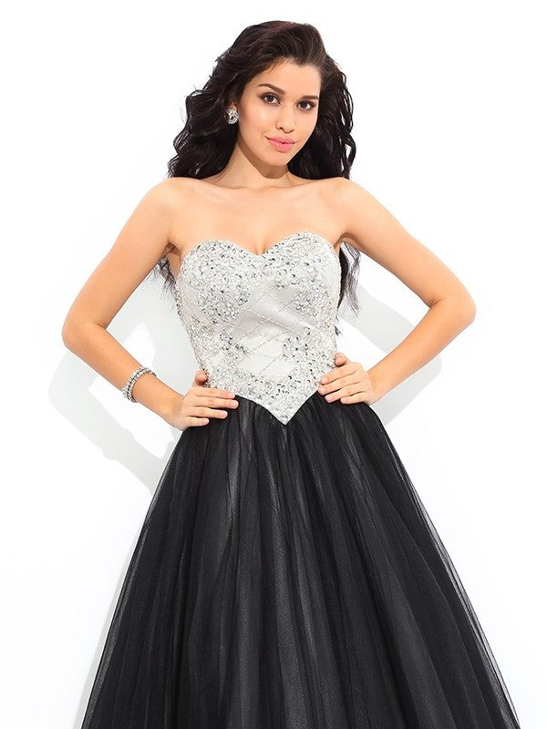 Sweetheart Paillette Ball Long Sleeveless Gown Net Quinceanera Dresses