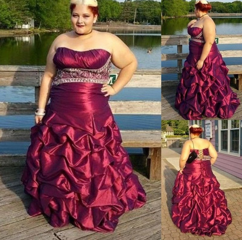 Sleeveless Floor-Length A-Line/Princess Beading Taffeta Strapless Plus Size Dresses