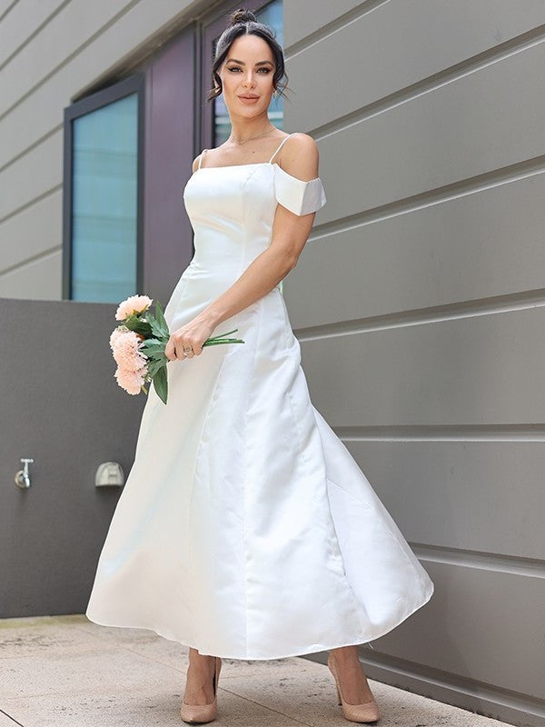 Sleeveless Spaghetti Satin Straps Ruffles A-Line/Princess Ankle-Length Wedding Dresses