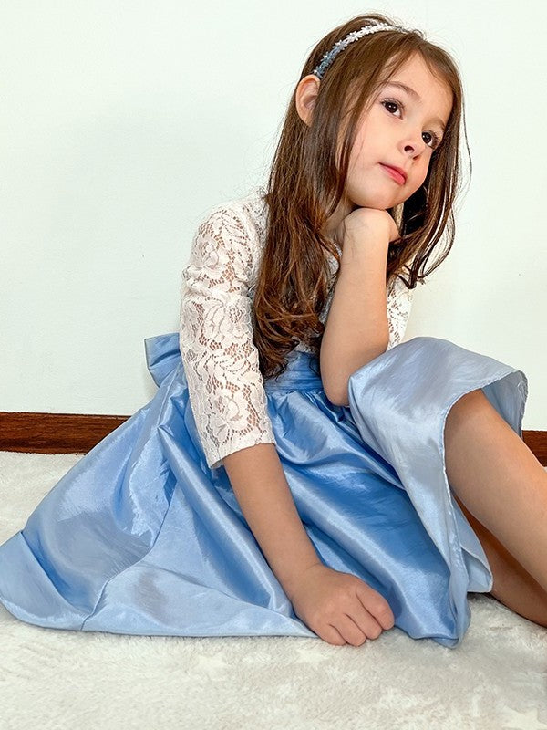 Sleeves Scoop Knee-Length Taffeta A-Line/Princess 3/4 Lace Flower Girl Dresses