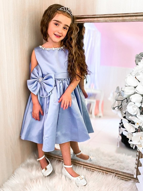 Bowknot Knee-Length A-Line/Princess Scoop Sleeveless Satin Flower Girl Dresses