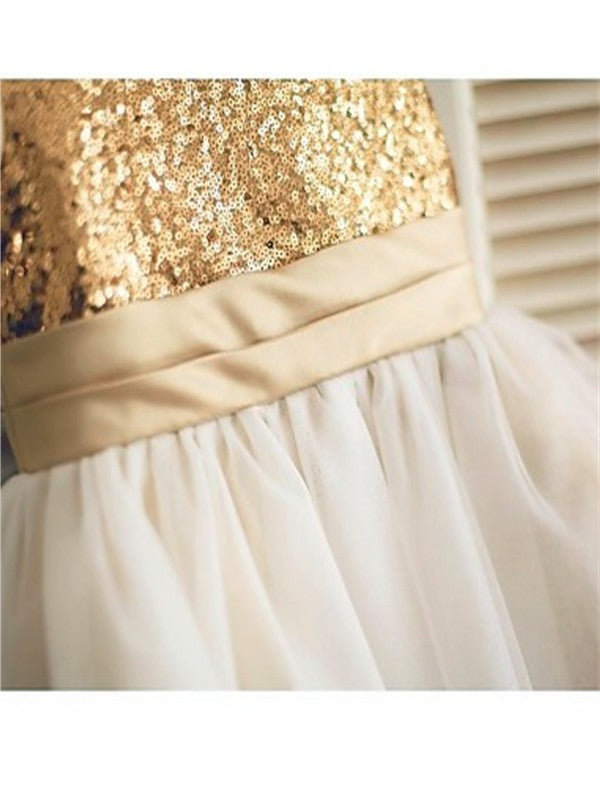 Sequin Knee-Length Tulle A-line/Princess Sleeveless Scoop Flower Girl Dresses