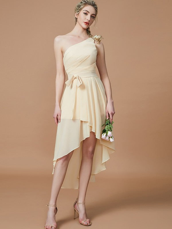 Asymmetrical One-Shoulder A-Line/Princess Sleeveless Layers Chiffon Bridesmaid Dresses