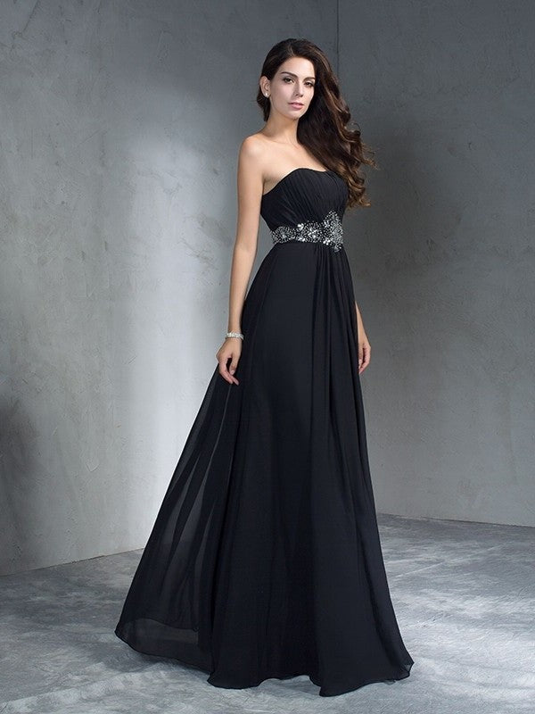 A-Line/Princess Beading Strapless Sleeveless Long Chiffon Dresses