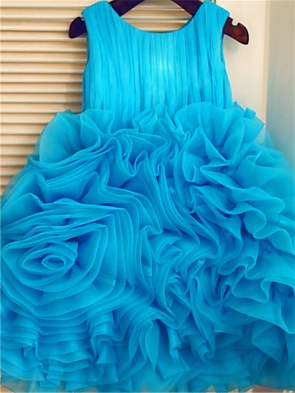 Knee-Length Ball Scoop Gown Sleeveless Organza Layers Flower Girl Dresses