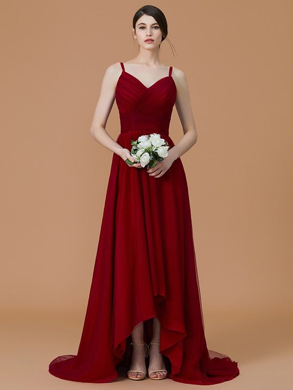 Asymmetrical Ruffles Straps A-Line/Princess Spaghetti Sleeveless Chiffon Bridesmaid Dresses