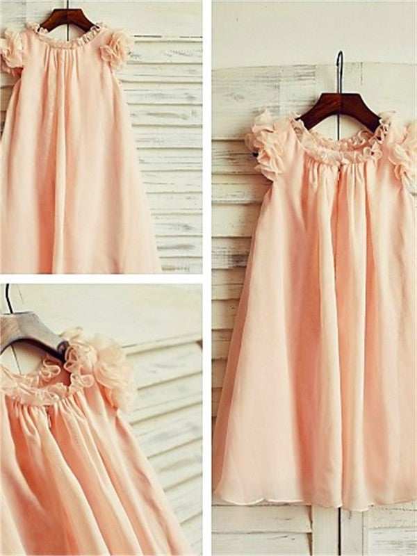 Chiffon Scoop Short Sleeves Tea-Length A-line/Princess Flower Girl Dresses