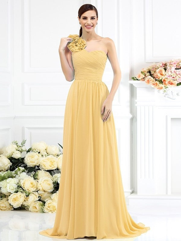 One-Shoulder Long A-Line/Princess Sleeveless Pleats Chiffon Bridesmaid Dresses