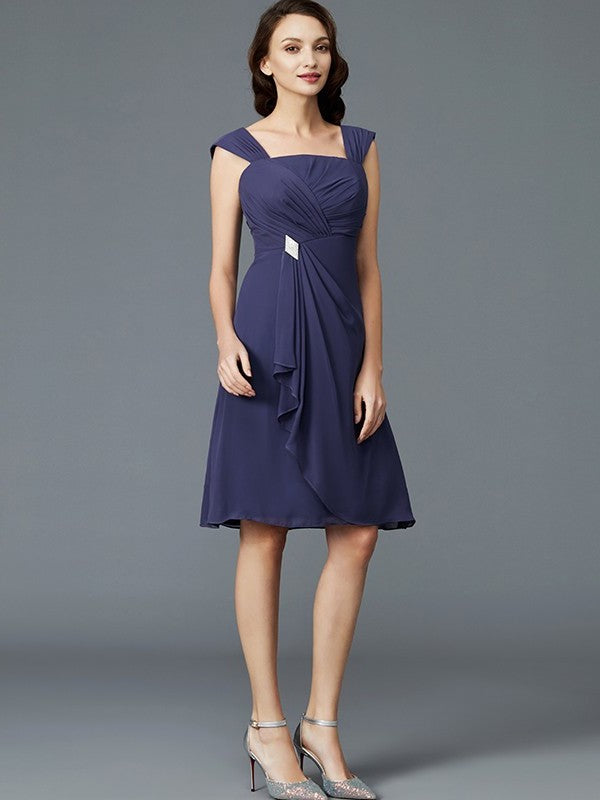 Straps of Sleeveless Mother Sheath/Column Knee-Length Chiffon the Bride Dresses