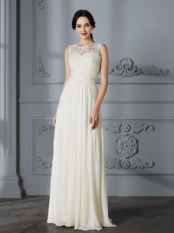 Chiffon Sleeveless Scoop A-Line/Princess Floor-Length Wedding Dresses