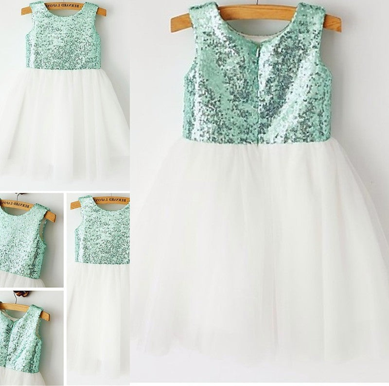 Sequin Tea-Length Tulle Sleeveless A-line/Princess Scoop Flower Girl Dresses