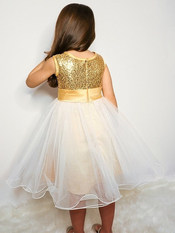 Organza A-Line/Princess Sleeveless Tea-Length Scoop Sequin Flower Girl Dresses