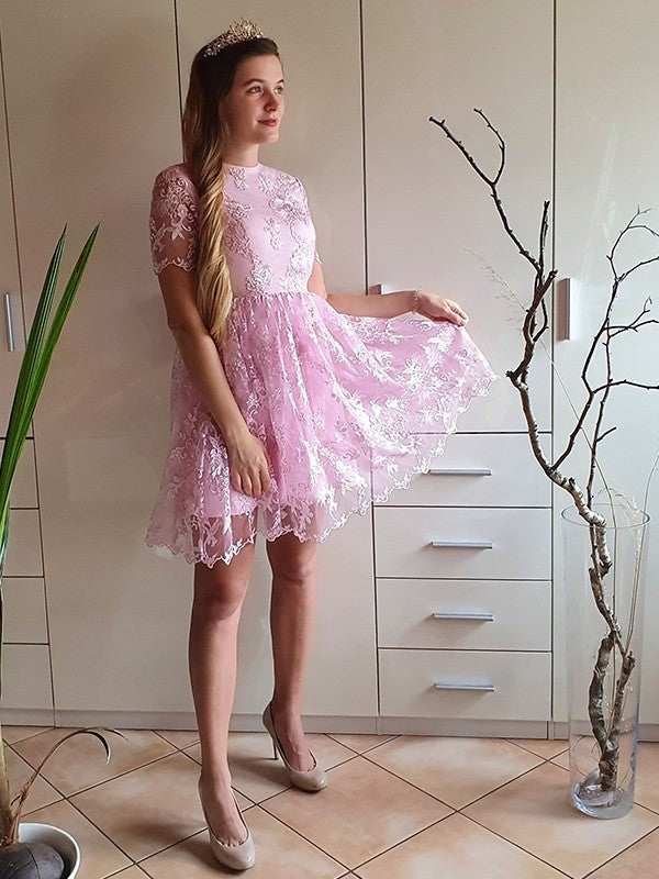 Sleeves Applique Sheer Neck Organza A-Line/Princess Short Short/Mini Homecoming Dresses