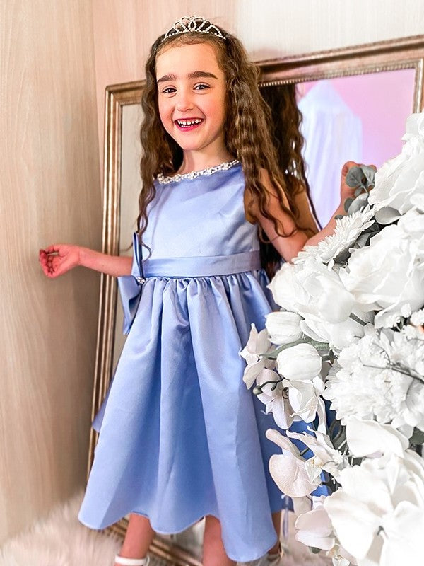 Bowknot Knee-Length A-Line/Princess Scoop Sleeveless Satin Flower Girl Dresses