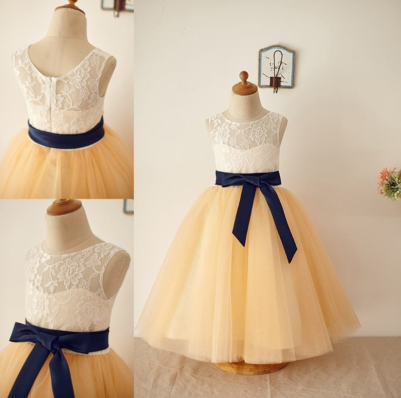 Sleeveless Tulle Lace Floor-Length A-Line/Princess Scoop Flower Girl Dresses