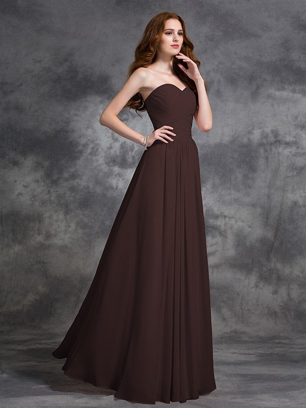 Sweetheart A-line/Princess Long Sleeveless Ruched Chiffon Bridesmaid Dresses