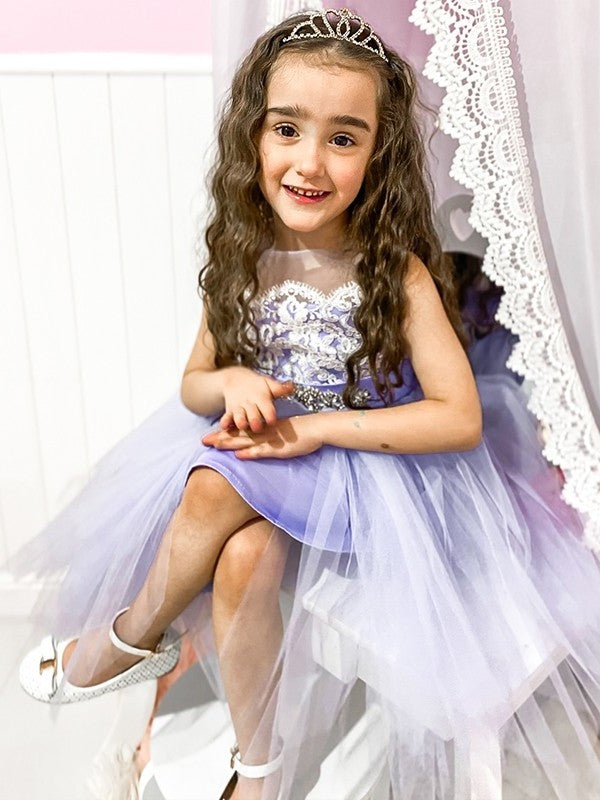 A-Line/Princess Scoop Knee-Length Lace Tulle Sleeveless Flower Girl Dresses