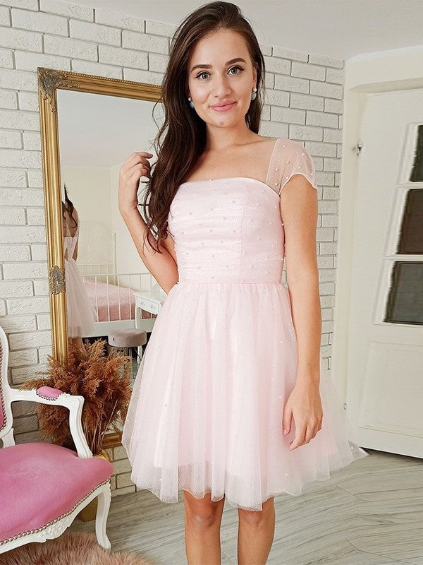 Strapless Short Tulle Beading A-Line/Princess Sleeves Short/Mini Dresses