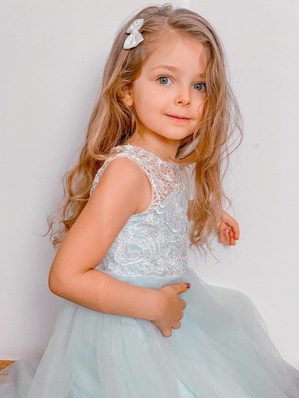 Tulle A-Line/Princess Ankle-Length Sleeveless Scoop Lace Flower Girl Dresses