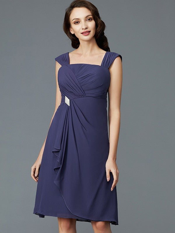 Straps of Sleeveless Mother Sheath/Column Knee-Length Chiffon the Bride Dresses