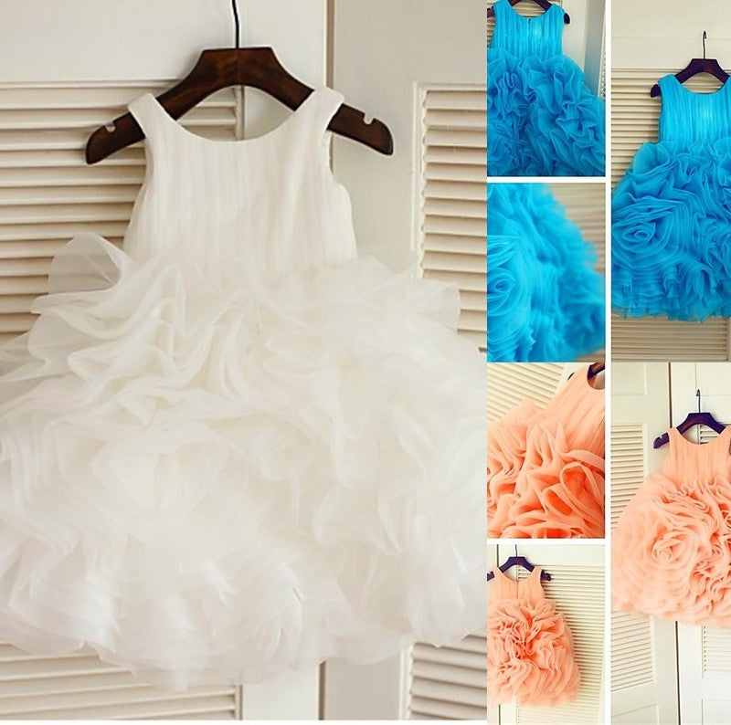 Knee-Length Ball Scoop Gown Sleeveless Organza Layers Flower Girl Dresses