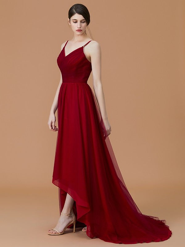 Asymmetrical Ruffles Straps A-Line/Princess Spaghetti Sleeveless Chiffon Bridesmaid Dresses