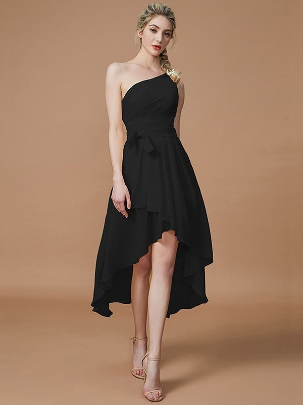 Asymmetrical One-Shoulder A-Line/Princess Sleeveless Layers Chiffon Bridesmaid Dresses