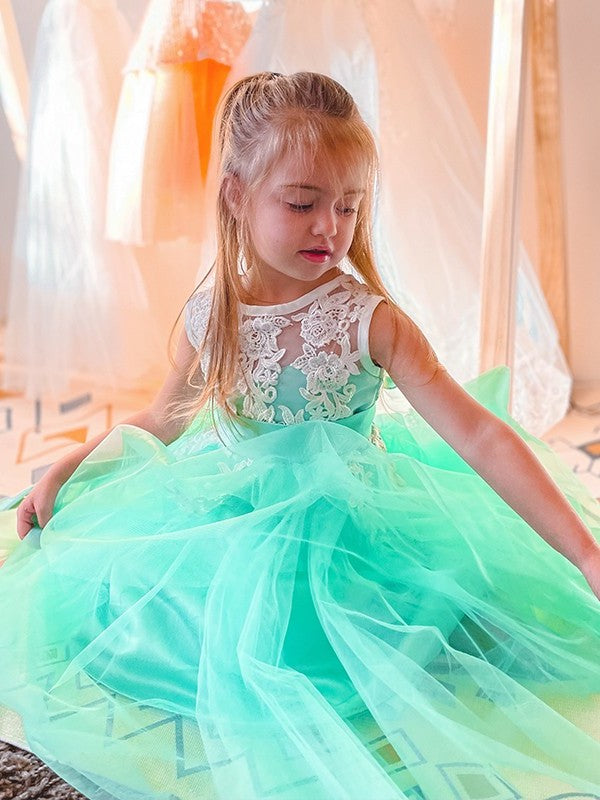 Sleeveless Knee-Length Applique A-Line/Princess Scoop Tulle Flower Girl Dresses