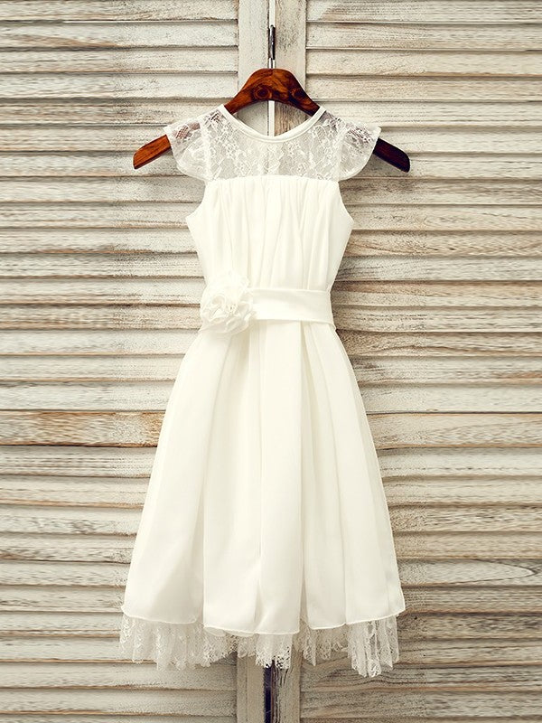 Scoop Chiffon A-Line/Princess Sleeveless Tea-Length Lace Flower Girl Dresses