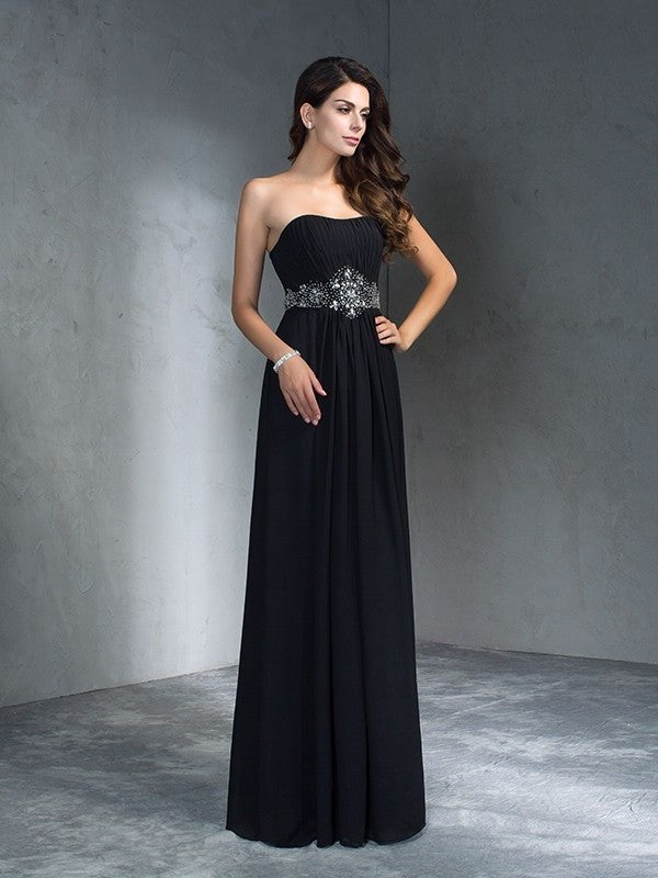 A-Line/Princess Beading Strapless Sleeveless Long Chiffon Dresses