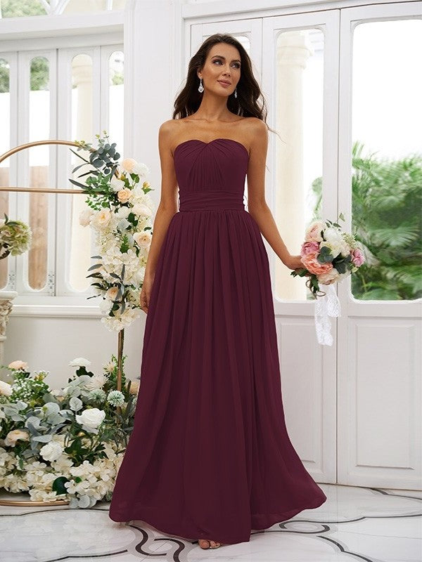 Strapless Chiffon Sleeveless A-Line/Princess Ruffles Floor-Length Bridesmaid Dresses