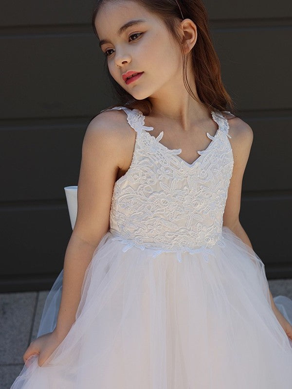 Bowknot A-Line/Princess Floor-Length Tulle Sleeveless Sweetheart Flower Girl Dresses