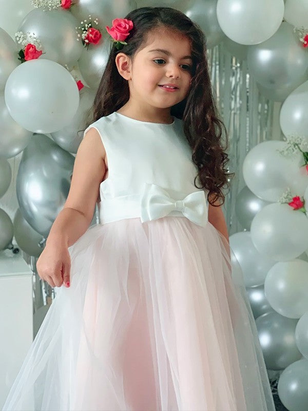 Organza Scoop Tea-Length A-Line/Princess Sleeveless Bowknot Flower Girl Dresses