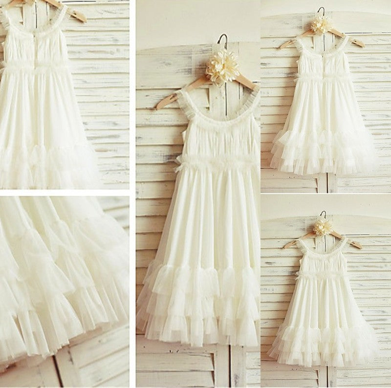 Straps Chiffon Ruffles Tea-Length A-line/Princess Sleeveless Flower Girl Dresses