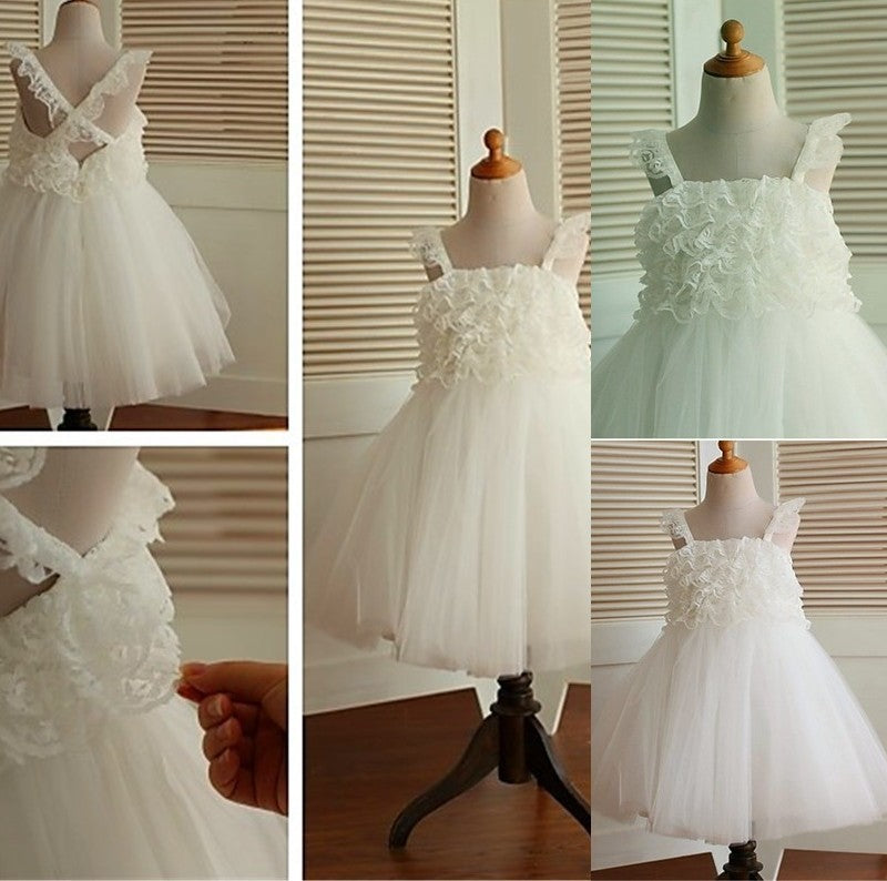 A-line/Princess Organza Sleeveless Straps Ruffles Tea-Length Flower Girl Dresses