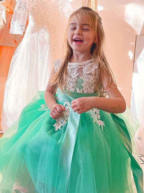 Sleeveless Knee-Length Applique A-Line/Princess Scoop Tulle Flower Girl Dresses